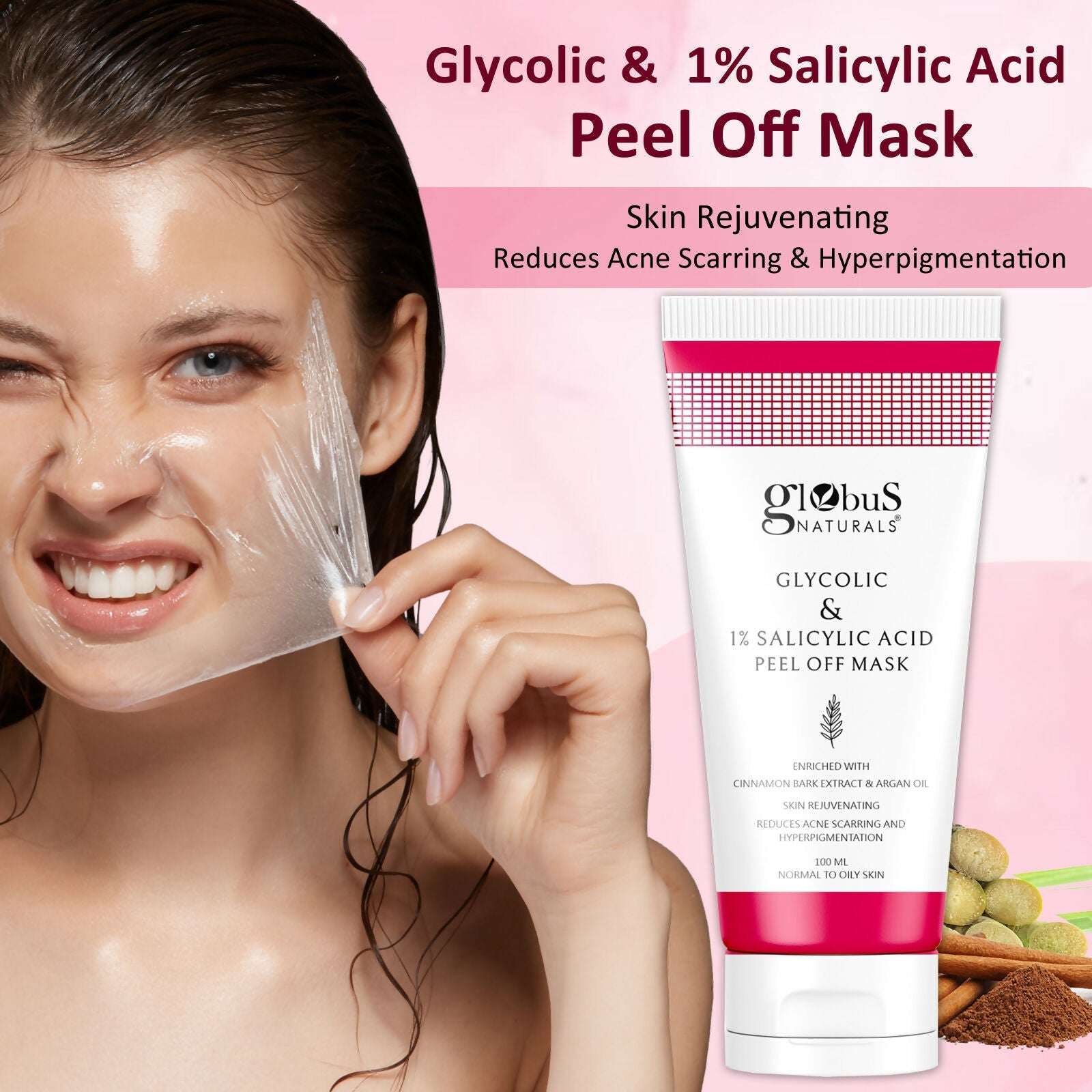 Globus Naturals Glycolic & 1% Salicylic Acid Anti Acne Peel Off Mask