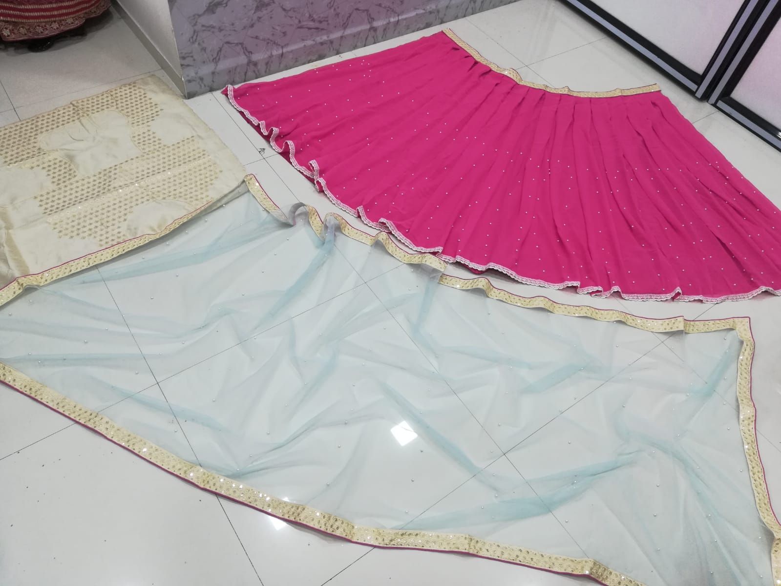 Aastha fashion multi faux georgette lehanga blouse fabric embroidery work