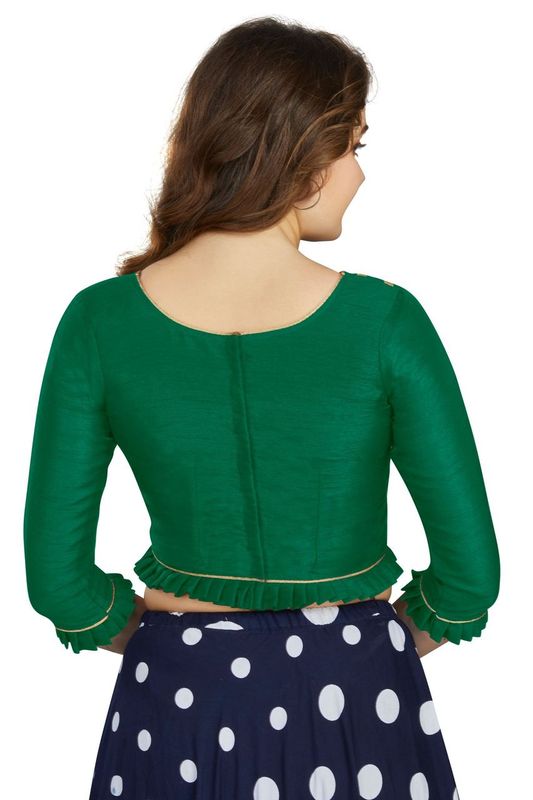 Aastha fashion Bottle Green Art Slik Boat Neck Blouse Work Plain