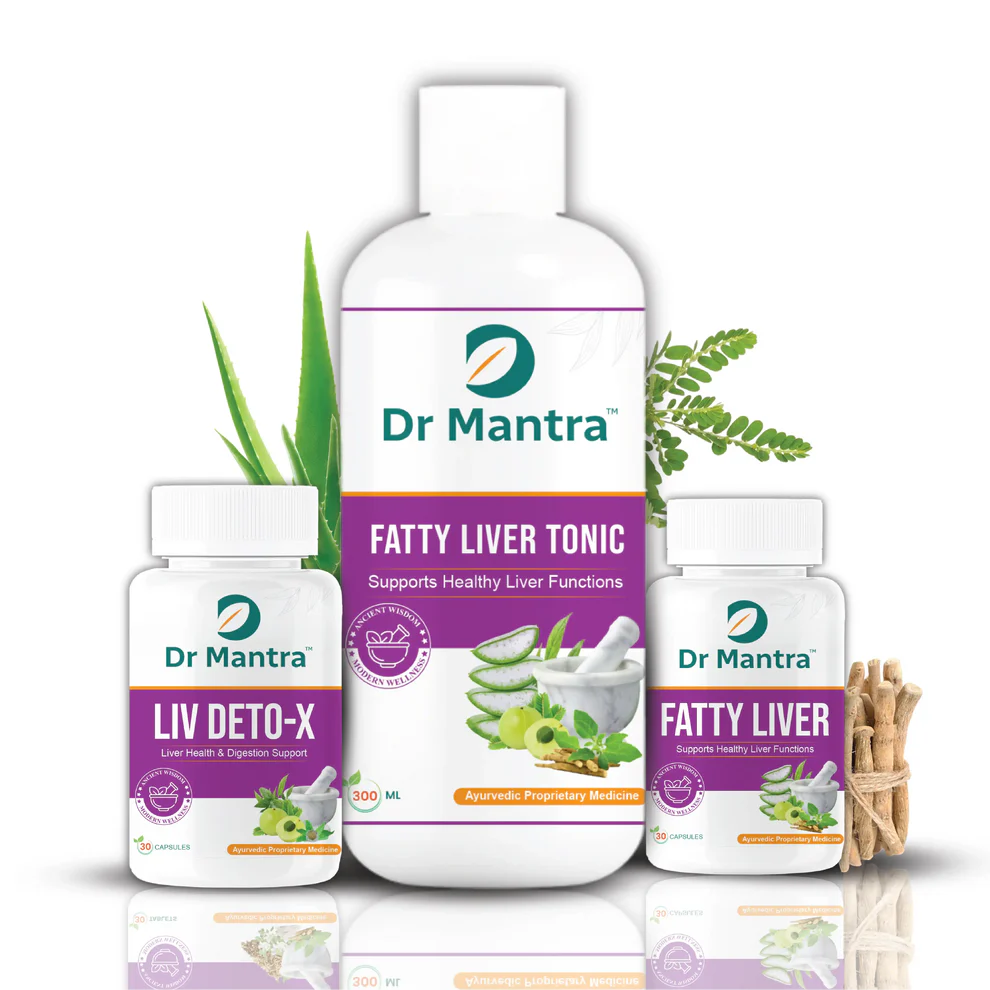 Dr Mantra Fatty Liver Combo - 300ml Fatty LiverTonic + 30 Fatty Liver Capsules + 30 Liver Detox Capsules