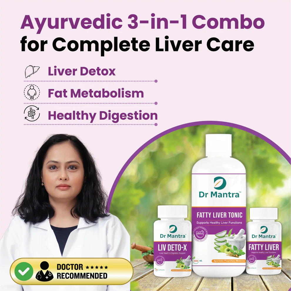 Dr Mantra Fatty Liver Combo - 300ml Fatty LiverTonic + 30 Fatty Liver Capsules + 30 Liver Detox Capsules