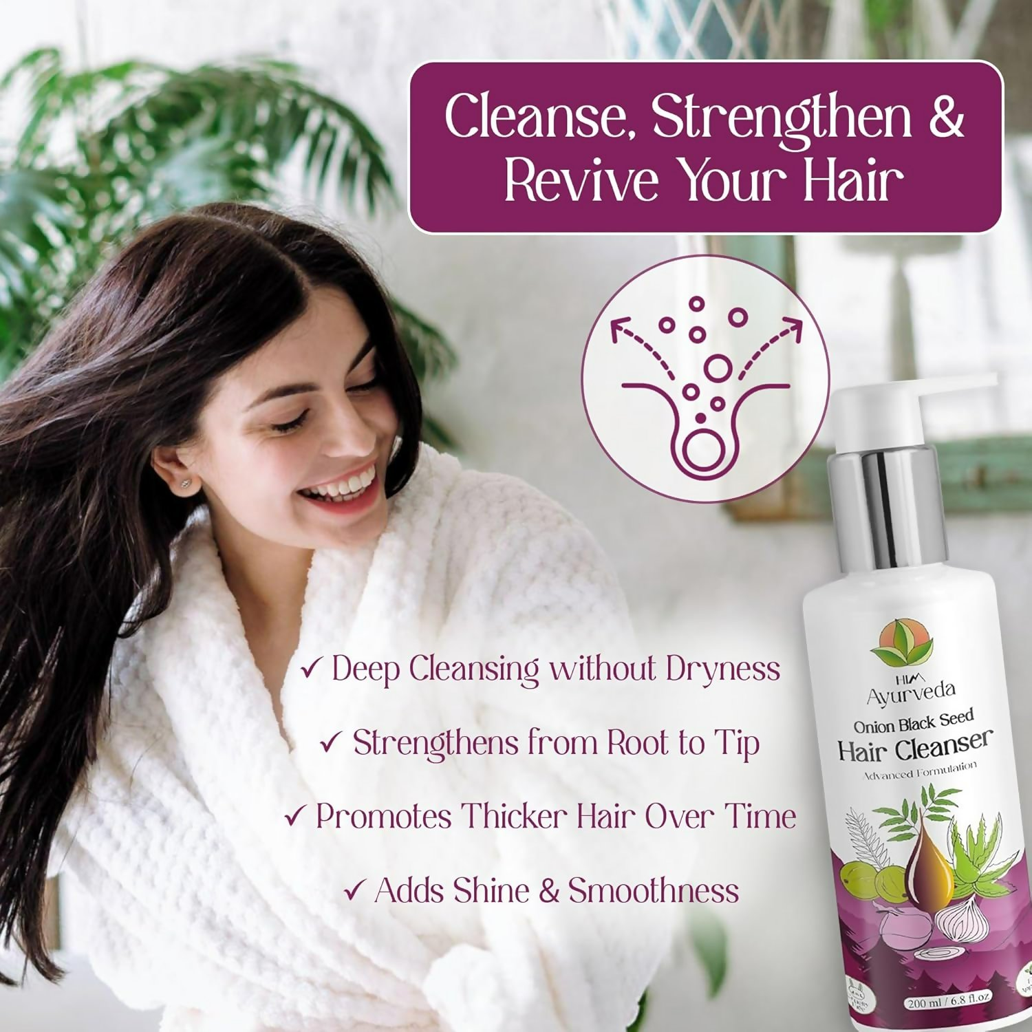 Him Ayurveda Onion Black Seed Hair Cleanser Sulphate & Paraben-Free Shampoo