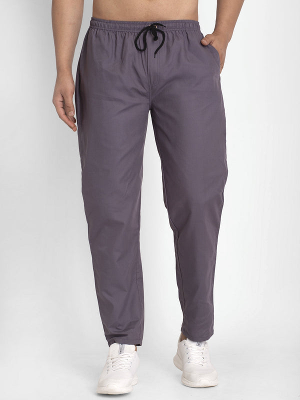 Indian Needle Men's Grey Solid Cotton Track Pants