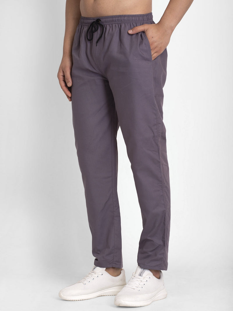 Indian Needle Men's Grey Solid Cotton Track Pants