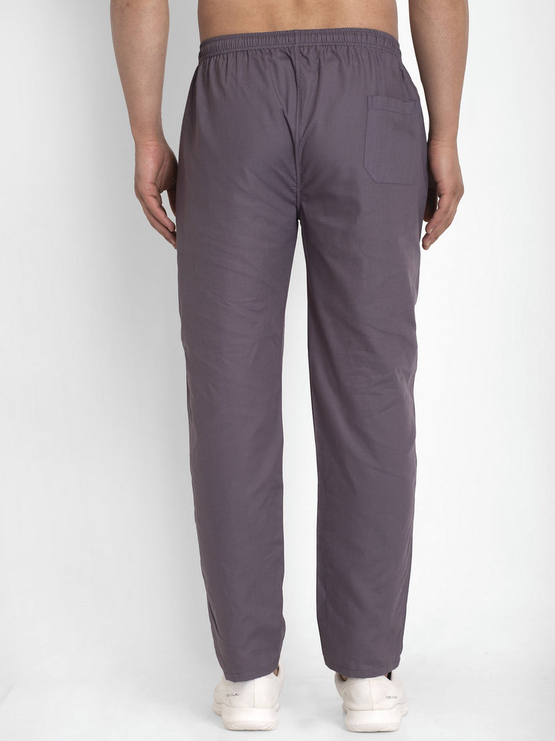 Indian Needle Men's Grey Solid Cotton Track Pants