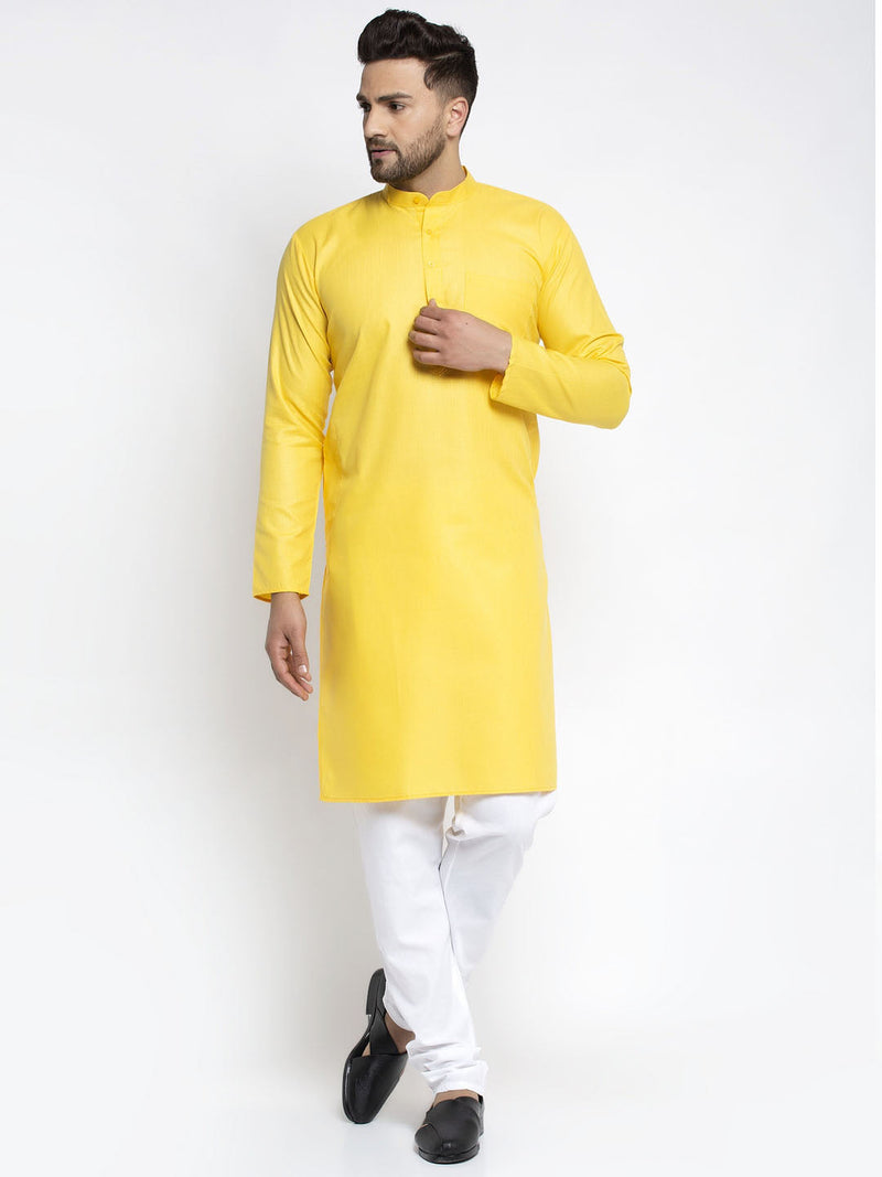 Jompers Men's Lemon Cotton Solid Kurta Payjama Sets