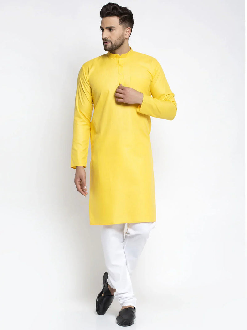 Jompers Men's Lemon Cotton Solid Kurta Payjama Sets ( JOKP 611 Lemon )