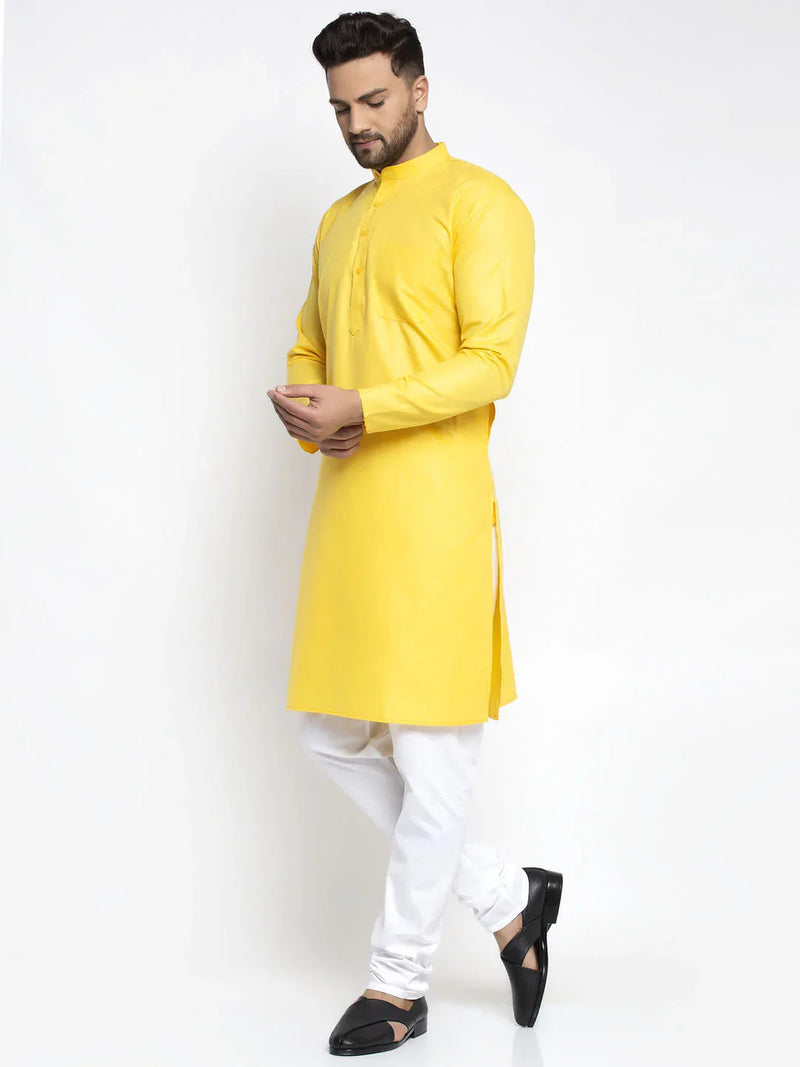 Jompers Men's Lemon Cotton Solid Kurta Payjama Sets ( JOKP 611 Lemon )