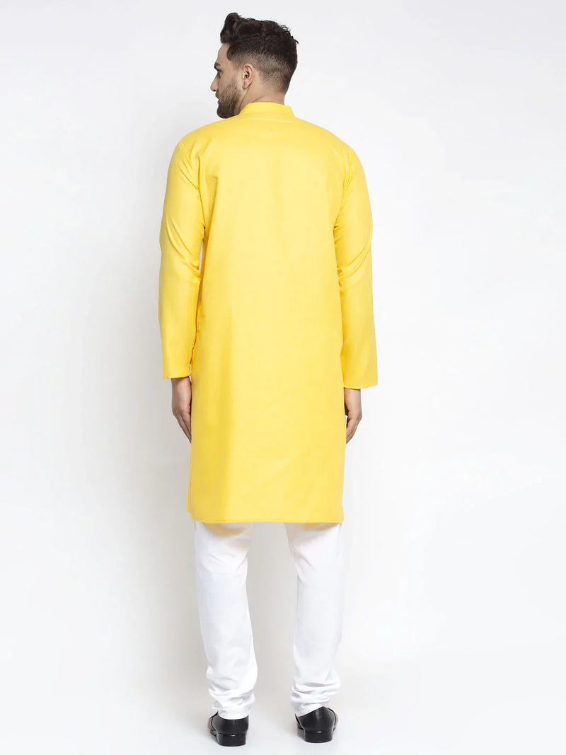 Jompers Men's Lemon Cotton Solid Kurta Payjama Sets ( JOKP 611 Lemon )