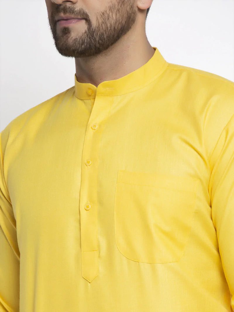 Jompers Men's Lemon Cotton Solid Kurta Payjama Sets ( JOKP 611 Lemon )