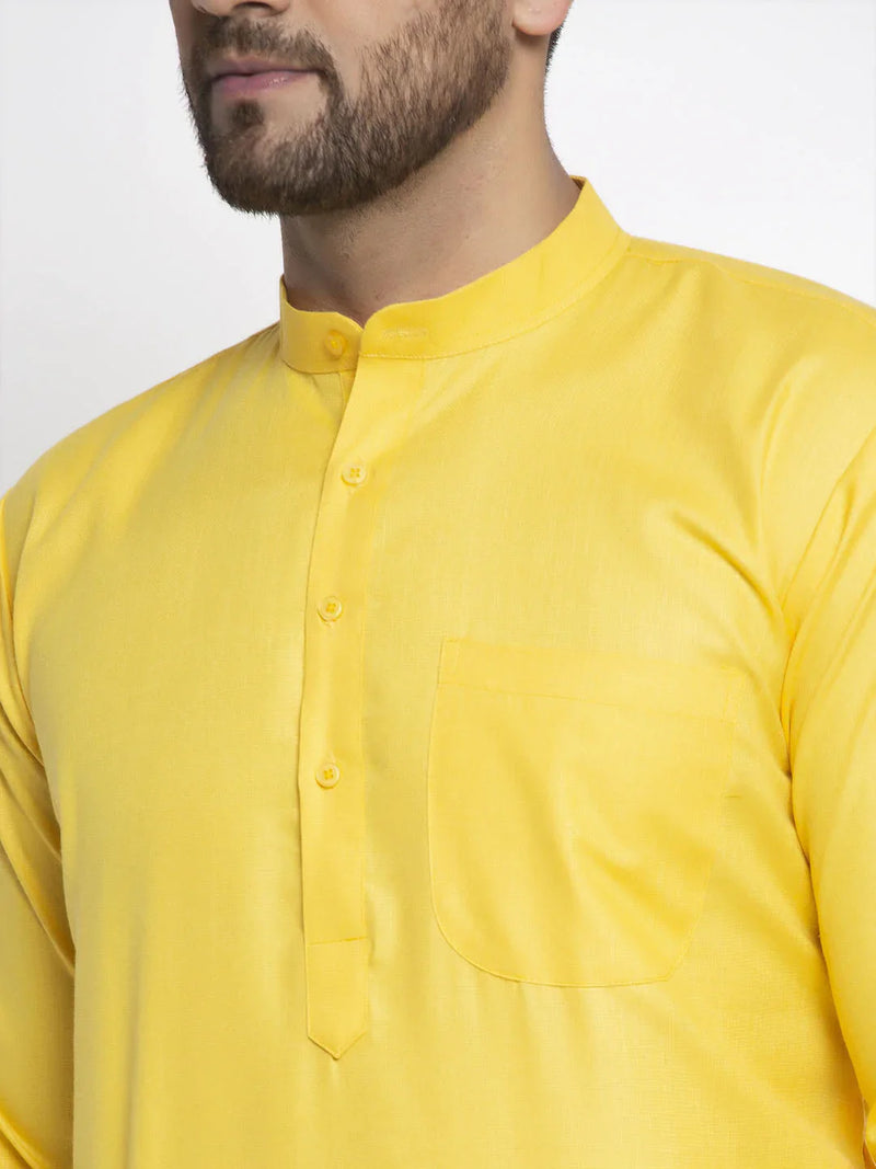 Jompers Men's Lemon Cotton Solid Kurta Only ( KO 611 Lemon )