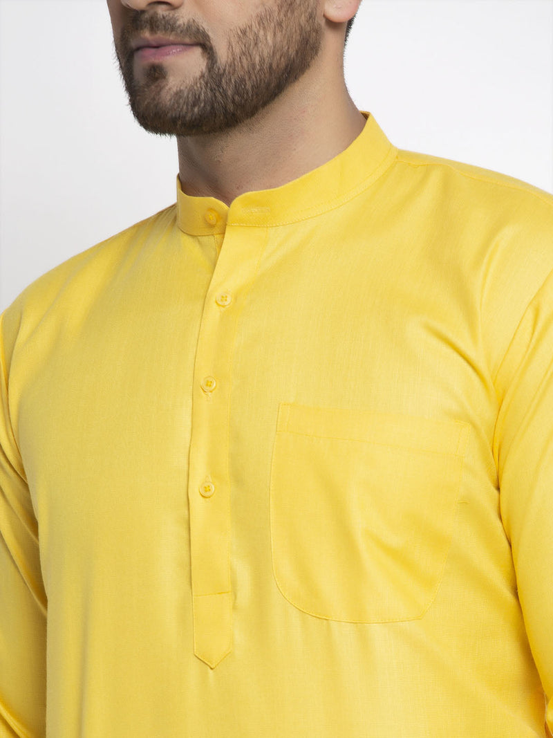 Jompers Men's Lemon Cotton Solid Kurta Only