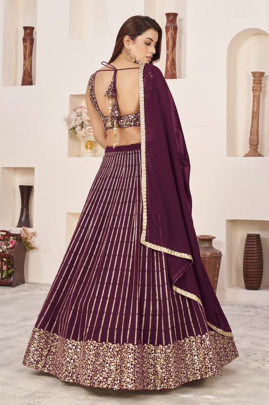 Aastha fashion wine georgrtte lehanga blouse fabric Sequins Zari Embroidered Work