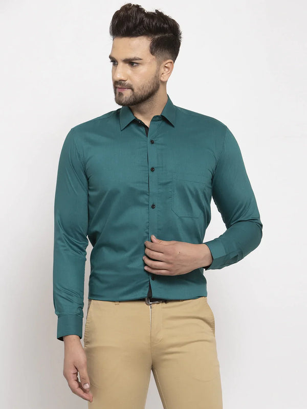 Jainish Teal Blue Formal Shirt with black detailing ( SF 411Teal )