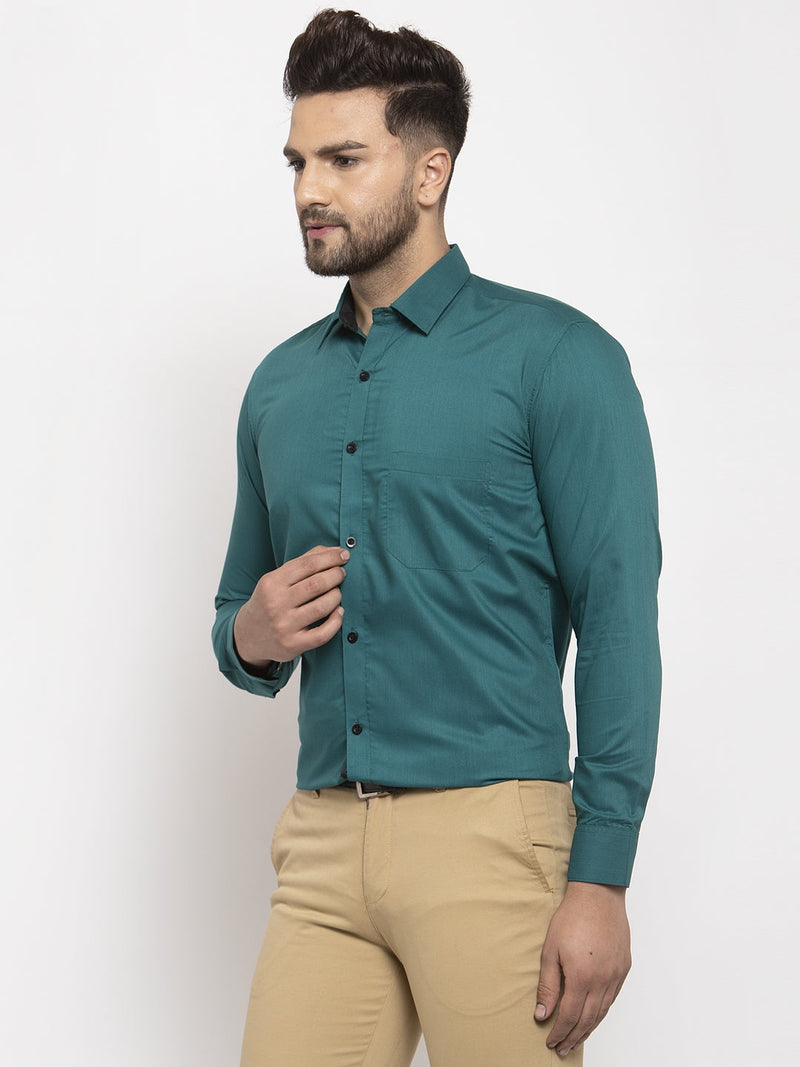 Indian Needle Teal Blue Formal Shirt with black detailing