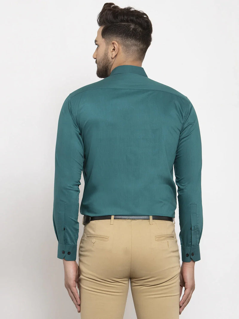 Jainish Teal Blue Formal Shirt with black detailing ( SF 411Teal )