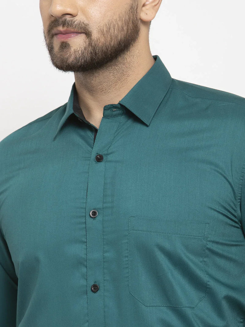 Jainish Teal Blue Formal Shirt with black detailing ( SF 411Teal )