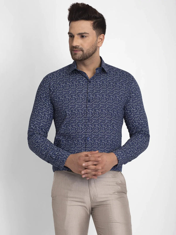 Jainish Navy Blue Printed Formal Shirt ( JSF 426Navy )