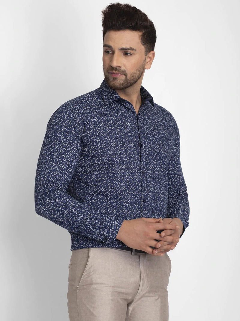 Jainish Navy Blue Printed Formal Shirt ( JSF 426Navy )