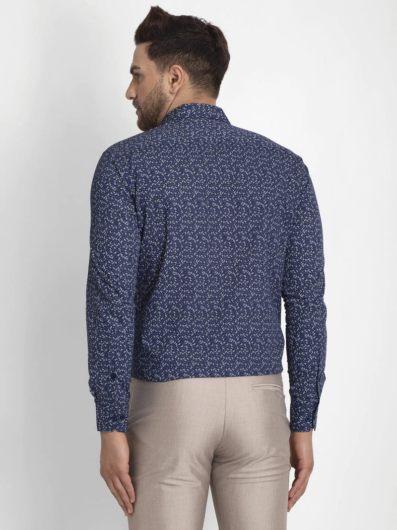 Jainish Navy Blue Printed Formal Shirt ( JSF 426Navy )