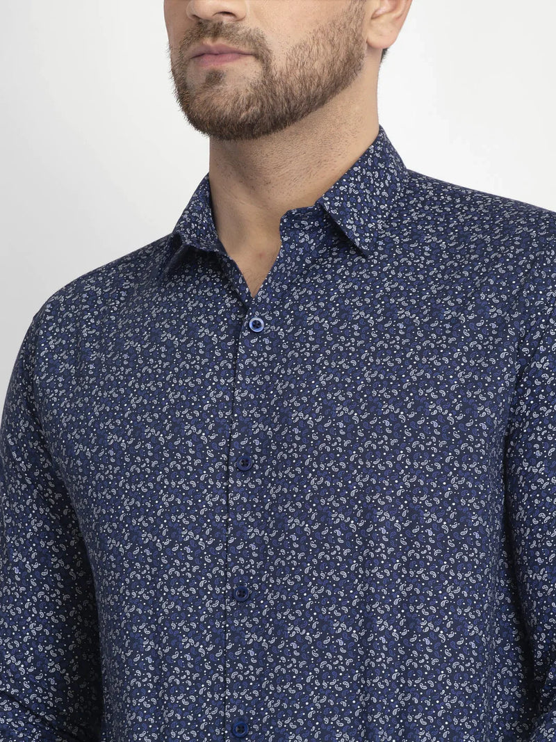 Jainish Navy Blue Printed Formal Shirt ( JSF 426Navy )