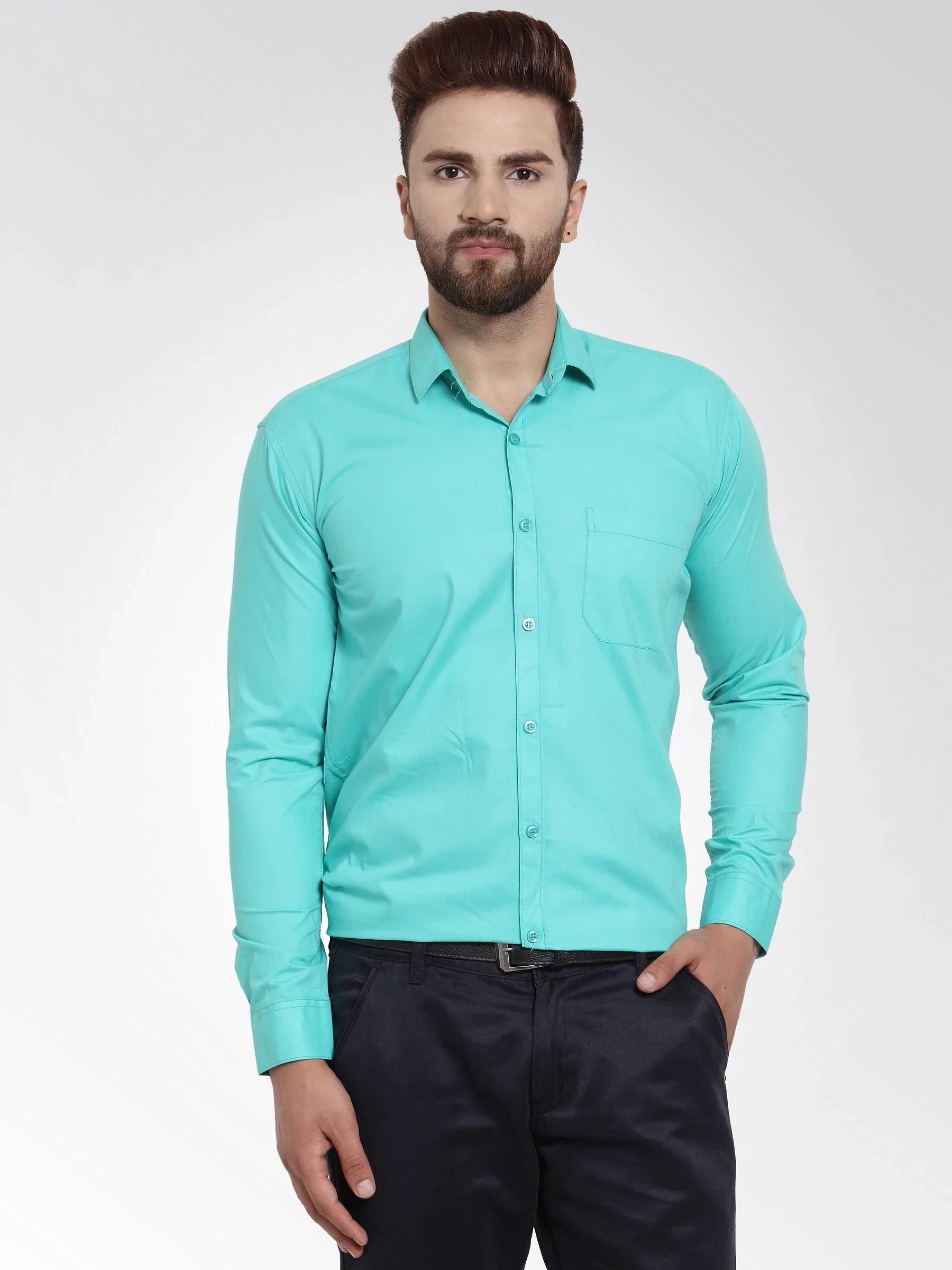 Jainish Men's Cotton Solid Aqua Blue Formal Shirt's ( SF 361Aqua )