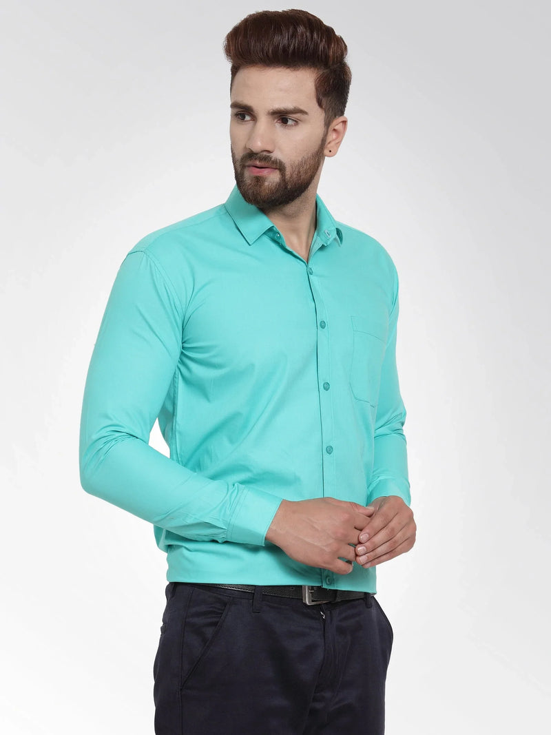 Jainish Men's Cotton Solid Aqua Blue Formal Shirt's ( SF 361Aqua )