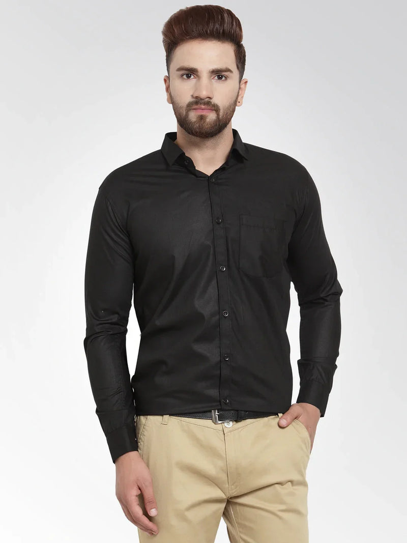 Jainish Men's Cotton Solid Black Formal Shirt's ( SF 361Black )