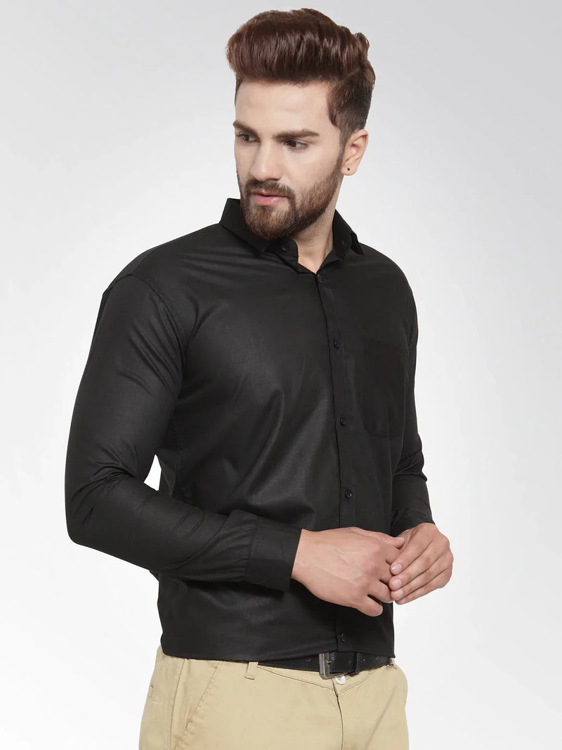 Jainish Men's Cotton Solid Black Formal Shirt's ( SF 361Black )