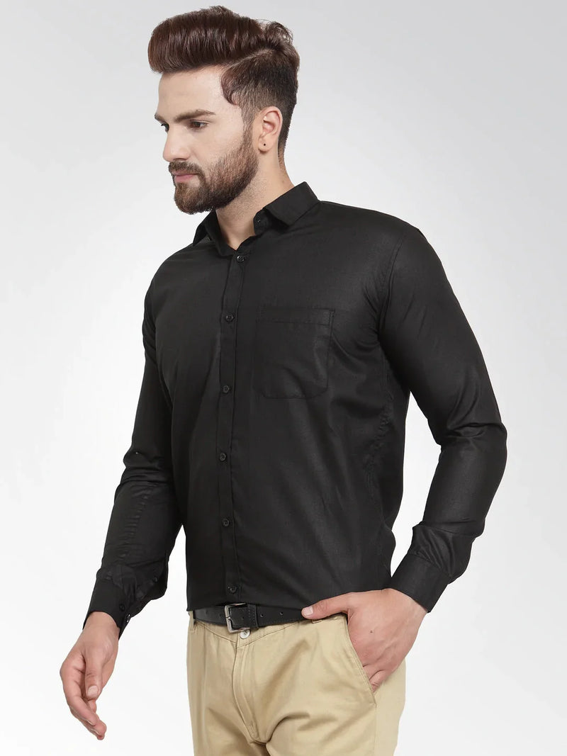 Jainish Men's Cotton Solid Black Formal Shirt's ( SF 361Black )