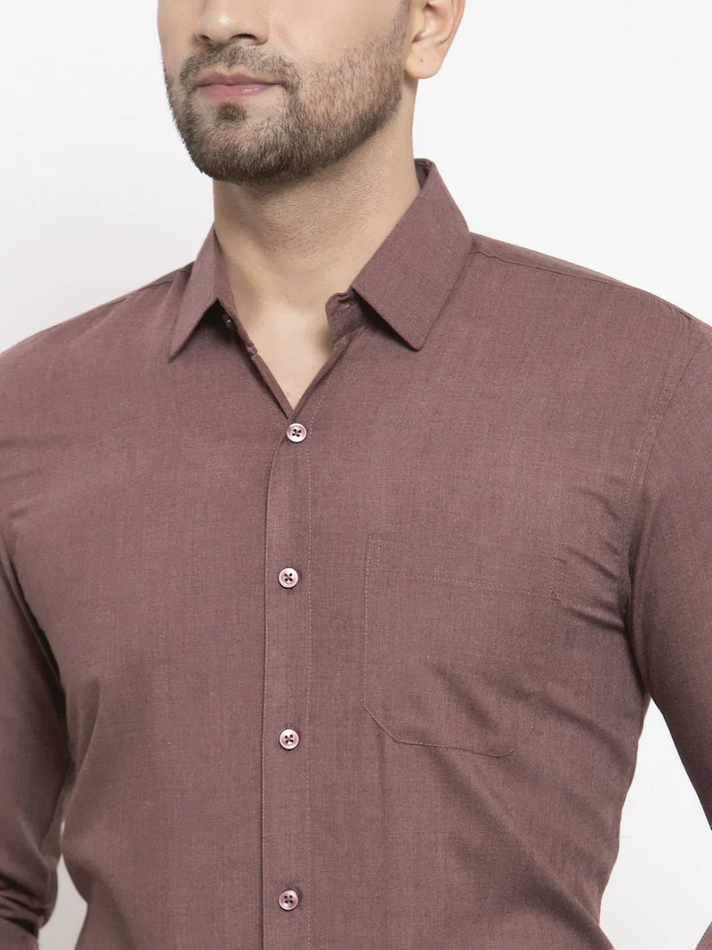 Jainish Men's Cotton Solid Brown Formal Shirt's ( SF 361Brown )