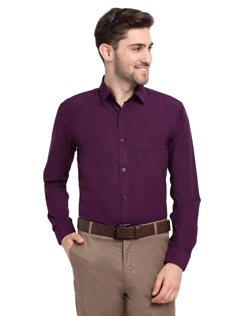 Jainish Men's Cotton Solid Burgundy Purple Formal Shirt's ( SF 361Burgundy )