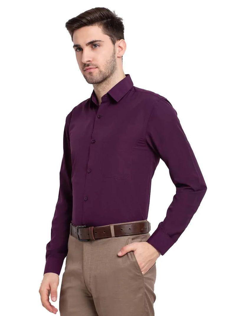 Jainish Men's Cotton Solid Burgundy Purple Formal Shirt's ( SF 361Burgundy )