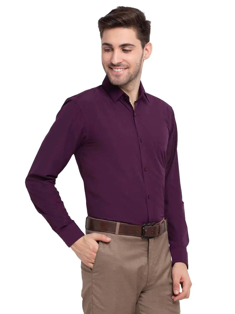 Jainish Men's Cotton Solid Burgundy Purple Formal Shirt's ( SF 361Burgundy )