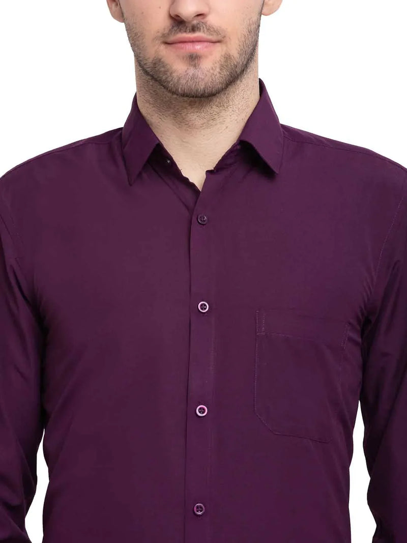 Jainish Men's Cotton Solid Burgundy Purple Formal Shirt's ( SF 361Burgundy )