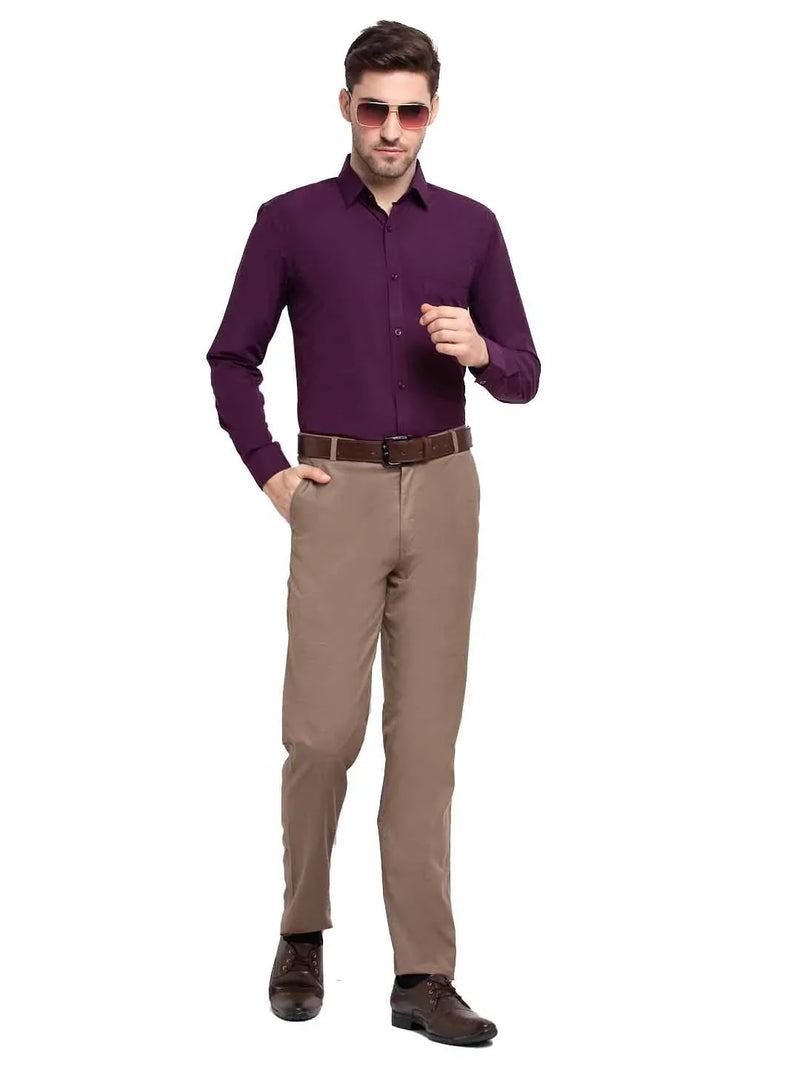 Jainish Men's Cotton Solid Burgundy Purple Formal Shirt's ( SF 361Burgundy )