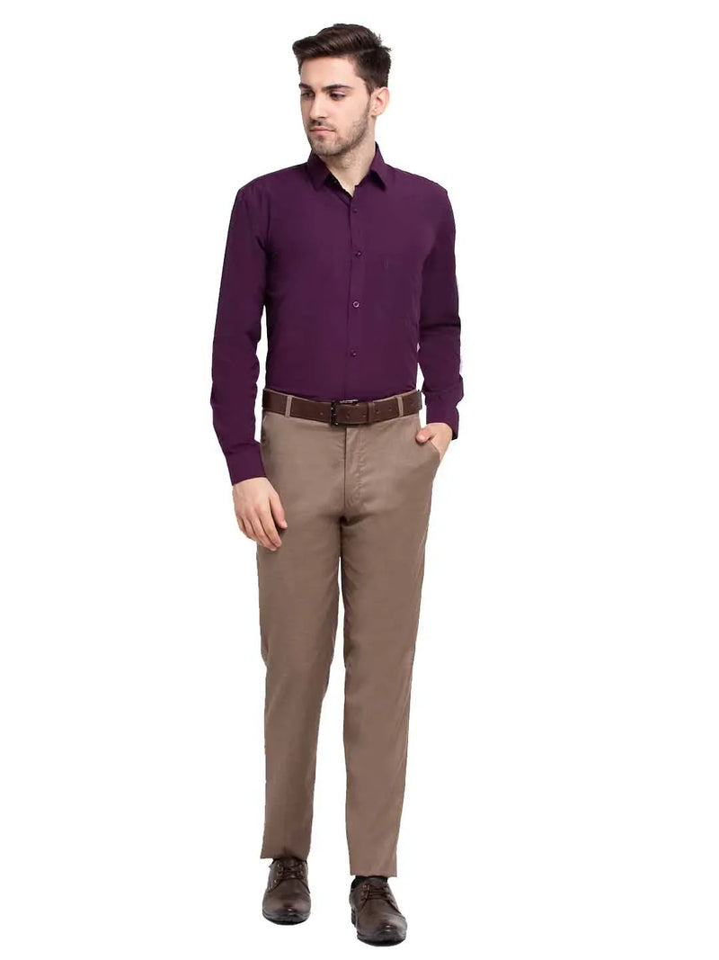 Jainish Men's Cotton Solid Burgundy Purple Formal Shirt's ( SF 361Burgundy )