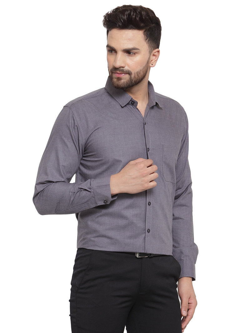 Indian Needle Men's Cotton Solid Charcoal Grey Formal Shirt's