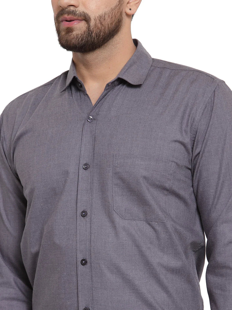 Jainish Men's Cotton Solid Charcoal Grey Formal Shirt's ( SF 361Charcoal )