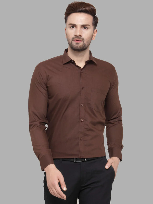 Jainish Men's Cotton Solid Coffee Formal Shirt's ( SF 361Coffee )