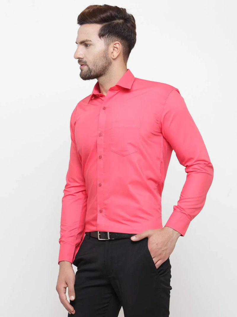 Jainish Men's Cotton Solid Coral Red Formal Shirt's ( SF 361Coral )