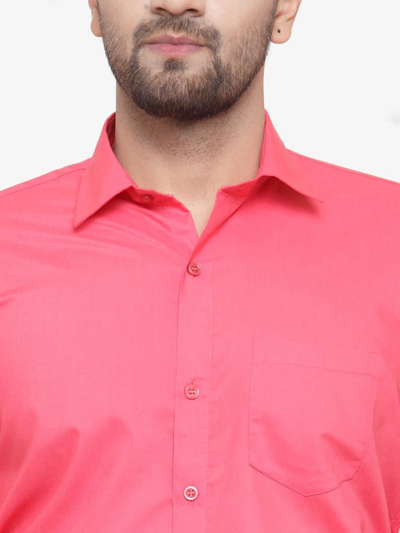 Jainish Men's Cotton Solid Coral Red Formal Shirt's ( SF 361Coral )