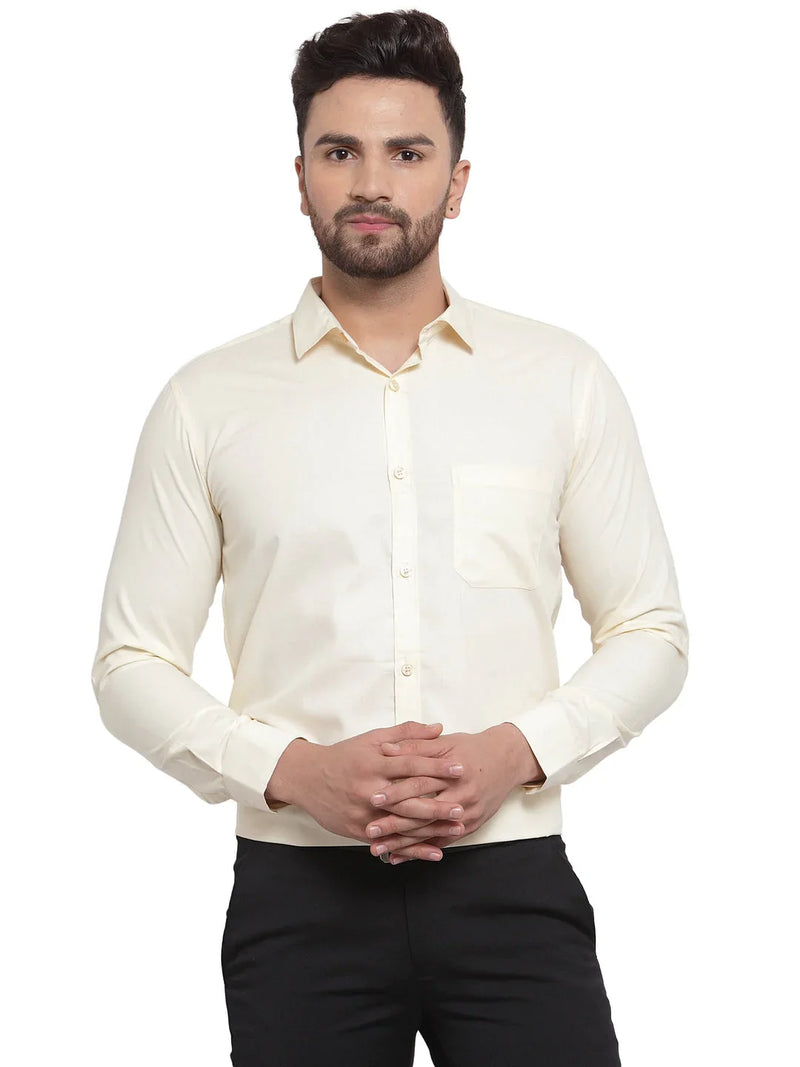 Jainish Men's Cotton Solid Cream Formal Shirt's ( SF 361Cream )