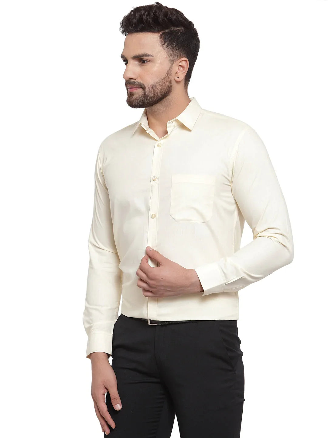 Jainish Men's Cotton Solid Cream Formal Shirt's ( SF 361Cream )