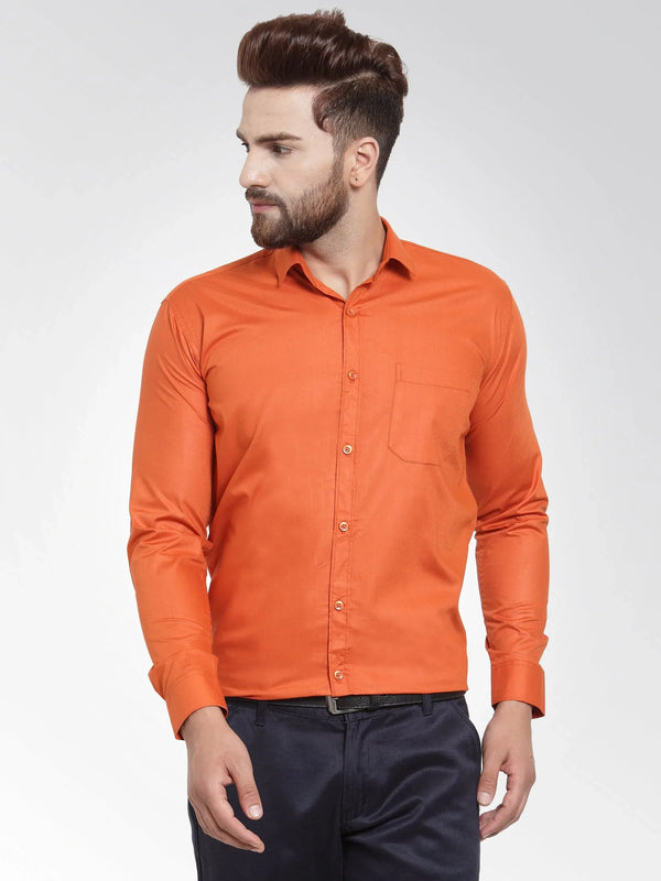 Jainish Men's Cotton Solid Dark Orange Formal Shirt's ( SF 361DO )