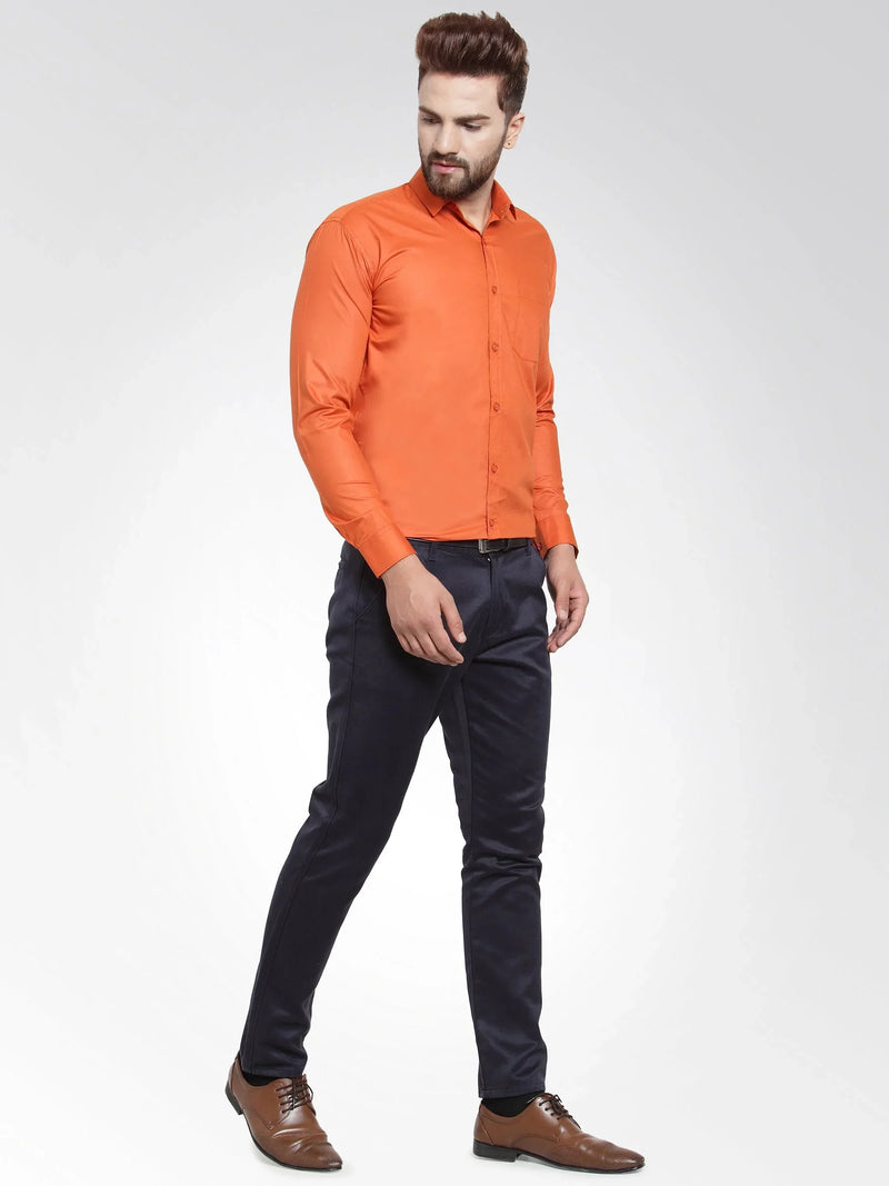 Jainish Men's Cotton Solid Dark Orange Formal Shirt's ( SF 361DO )