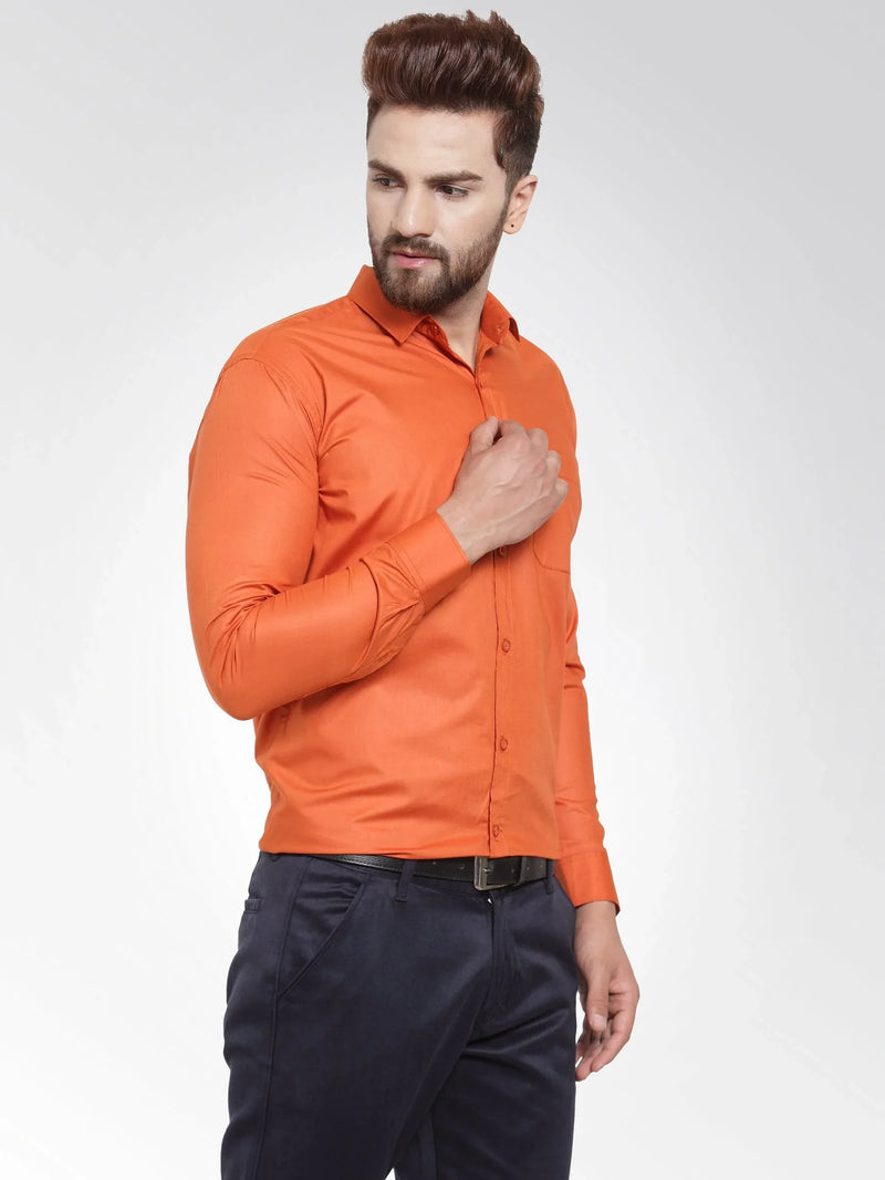 Jainish Men's Cotton Solid Dark Orange Formal Shirt's ( SF 361DO )