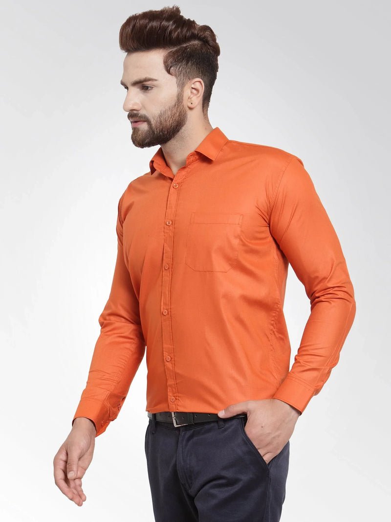 Jainish Men's Cotton Solid Dark Orange Formal Shirt's ( SF 361DO )