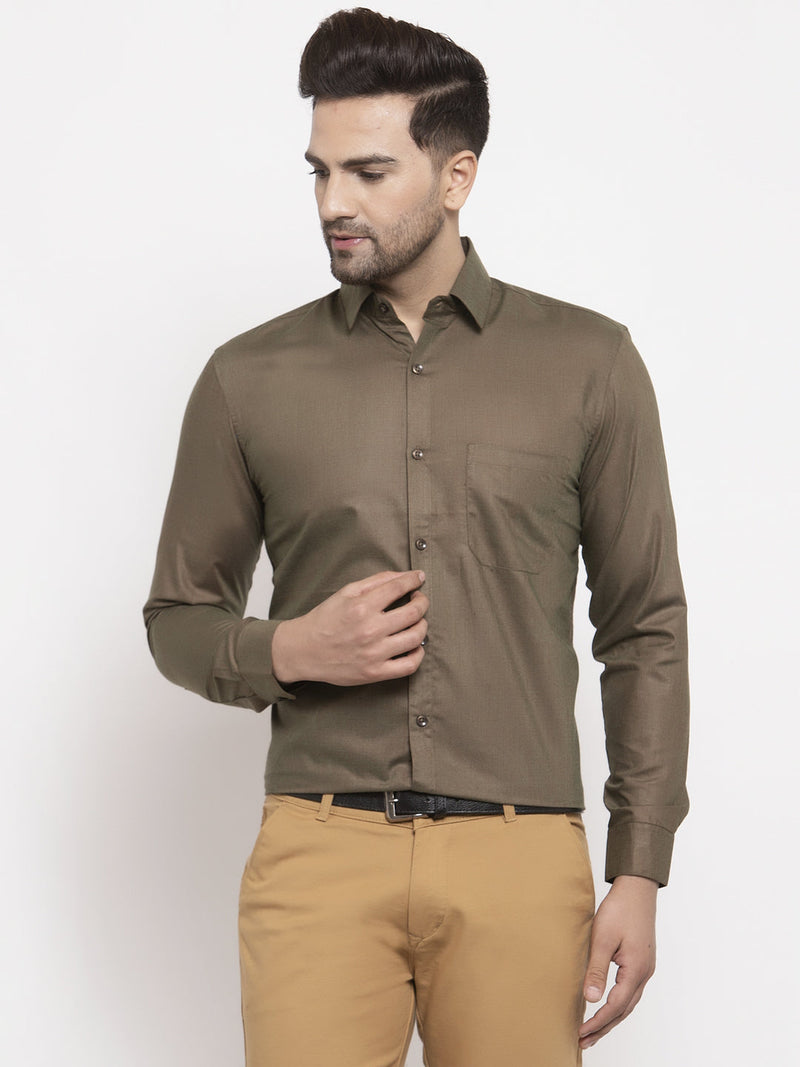 Indian Needle Men's Cotton Solid Dark Brown Formal Shirt's