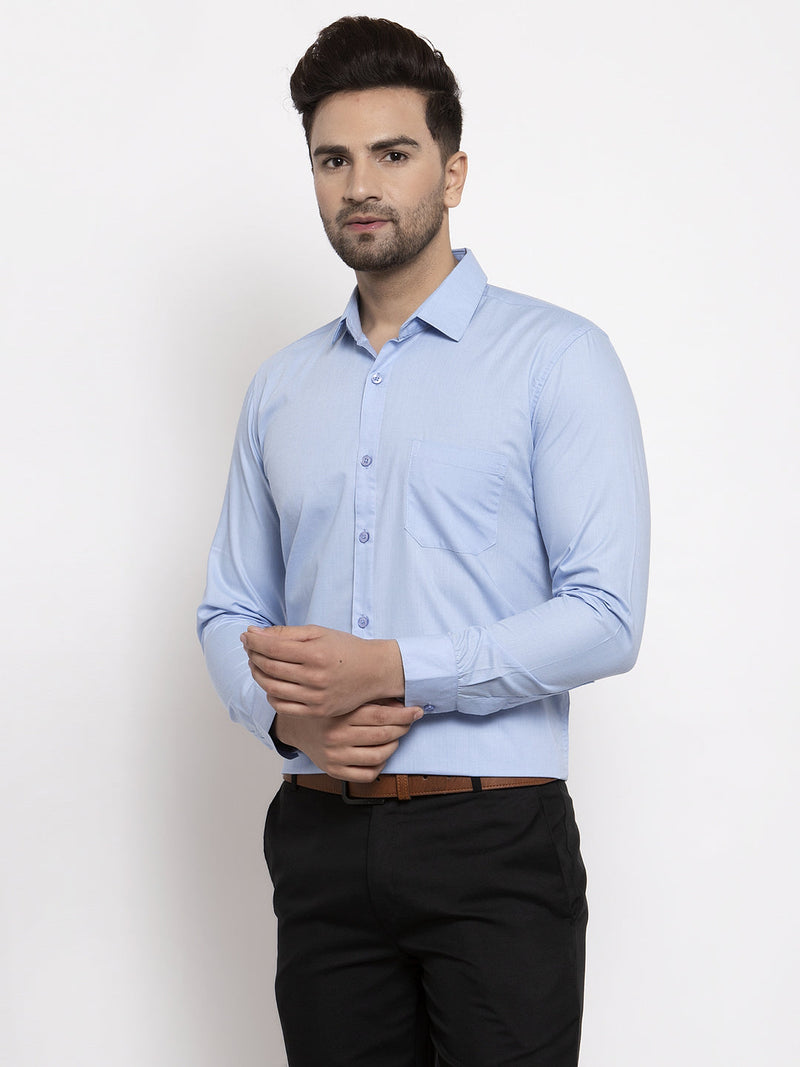 Indian Needle Men's Cotton Solid Firozi Blue Formal Shirt's